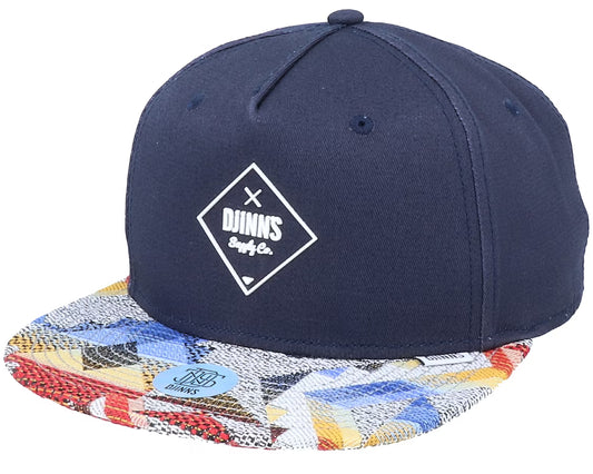 5-Panel-Snapback-Kappe aus Gummi in Marineblau mit Aztek-Motiv